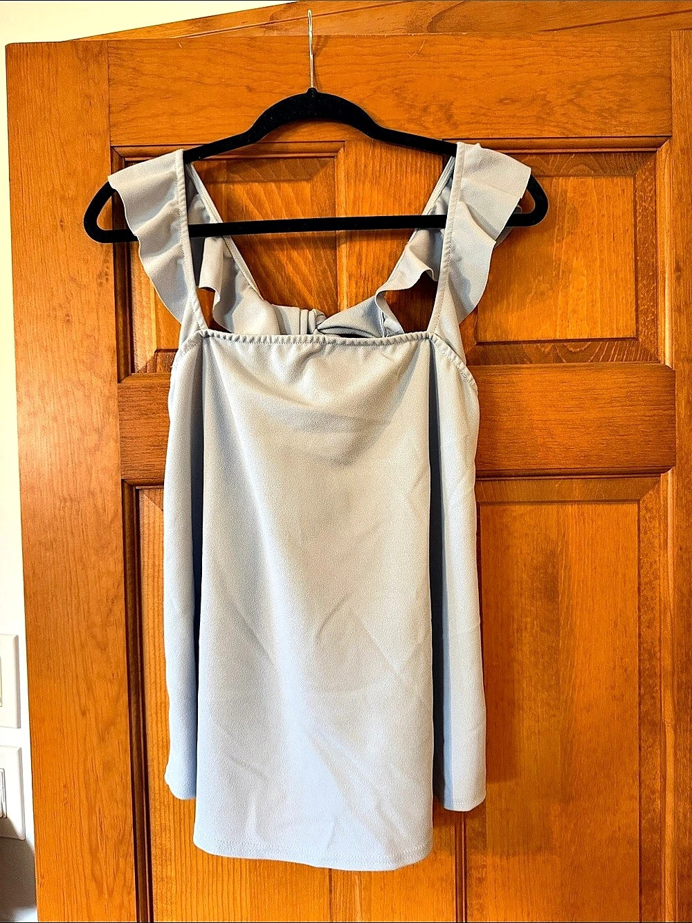 Boohoo Ruffle Back-Tie Mini Dress Blue US 6 Like New